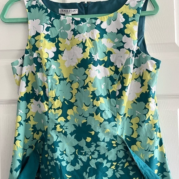 Pendleton Petite Turquoise Yellow White Floral Sleeveless A Line Dress Size 10 - Picture 3 of 12